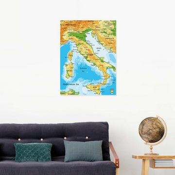Posterlounge Poster Editors Choice, Italien - Landkarte, Wohnzimmer Illustration
