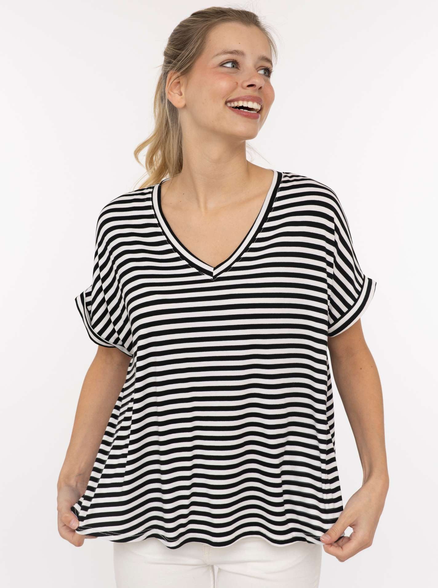 Zwillingsherz T-Shirt "Maritime Streifen" One Size, Kurzarm, V-Ausschnitt, gestreift, Loose Fit
