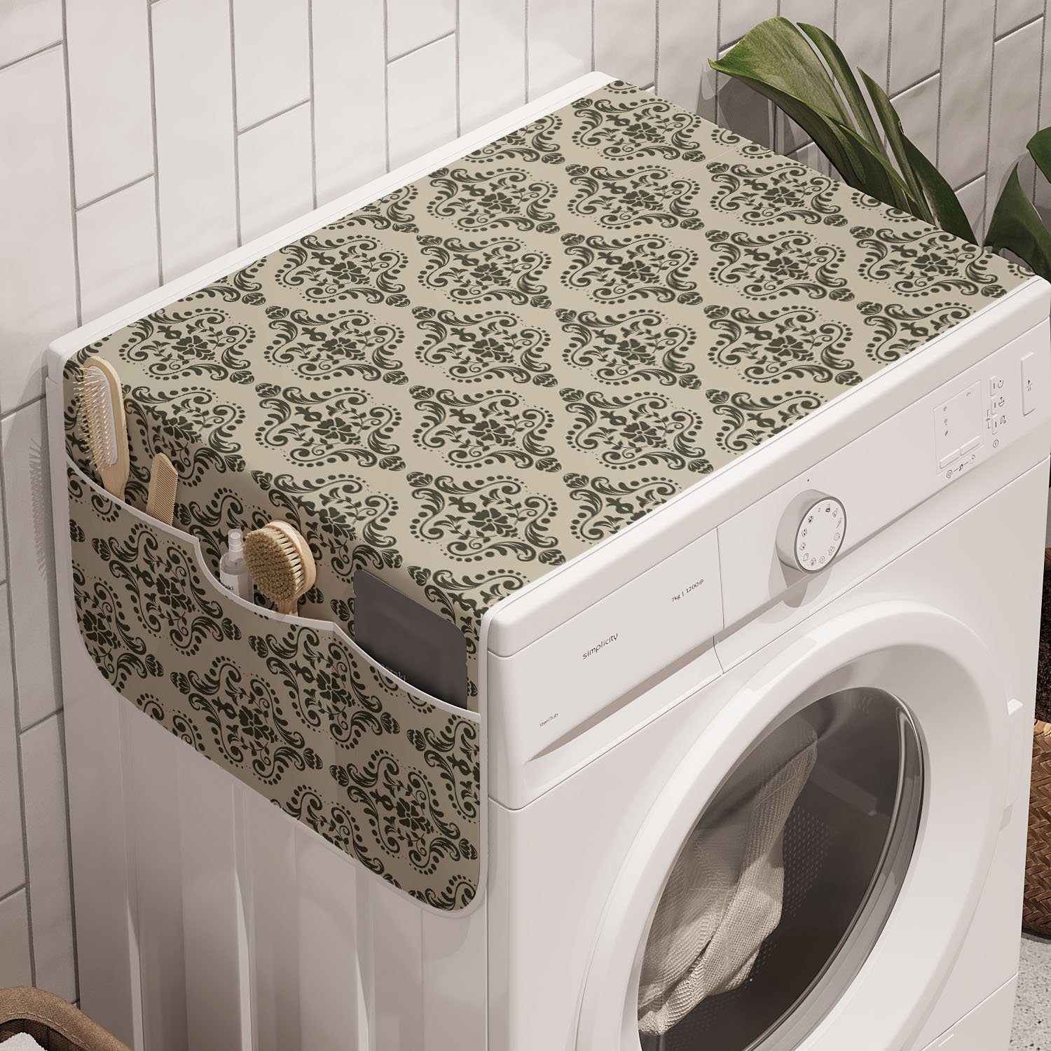 Abakuhaus Badorganizer Anti-Rutsch-Stoffabdeckung für Waschmaschine und Trockner, Viktorianisch Damast-Muster-Shapes