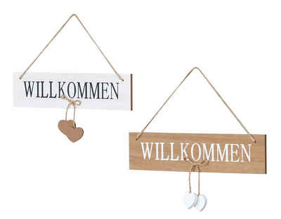 Levandeo® Wandbild, 2er Set Tür-Schilder Türhänger Willkommen Holz Herz Kordel