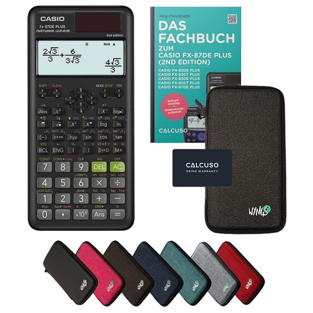 CASIO Taschenrechner fx-87DE Plus 2 inkl. Schutztasche Dunkelgrau & Fachbuch (48 S., DINA5)