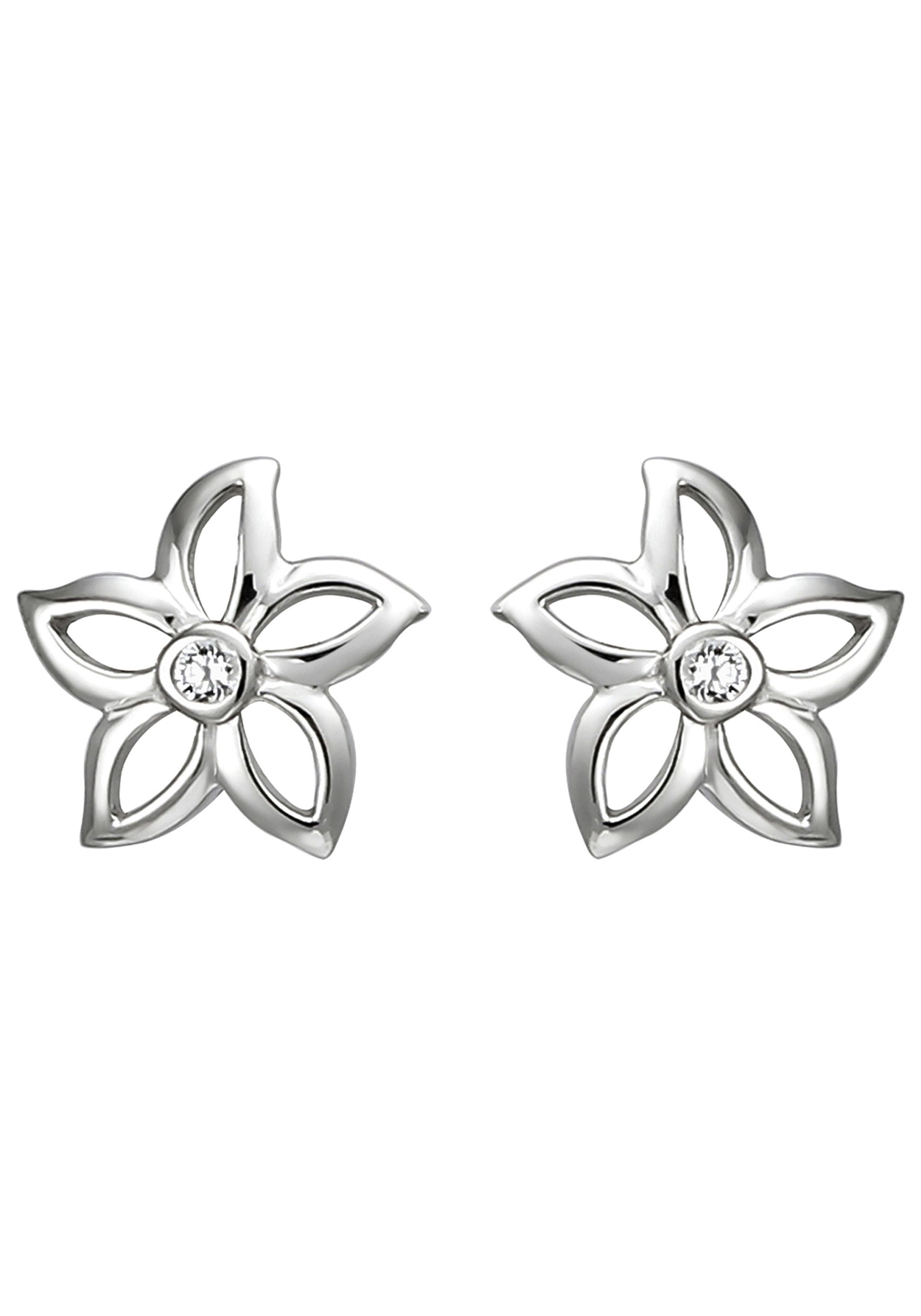 JOBO Paar Ohrstecker Blume, 925 Silber mit 2 Zirkonia