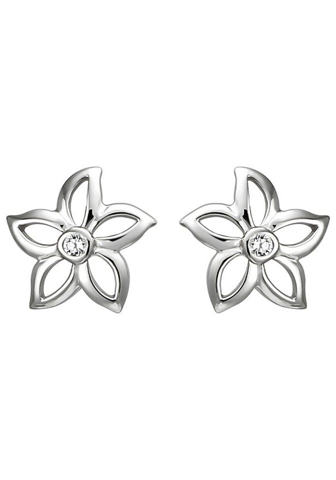 JOBO Paar Ohrstecker Blume, 925 Silber mit 2 Zirkonia