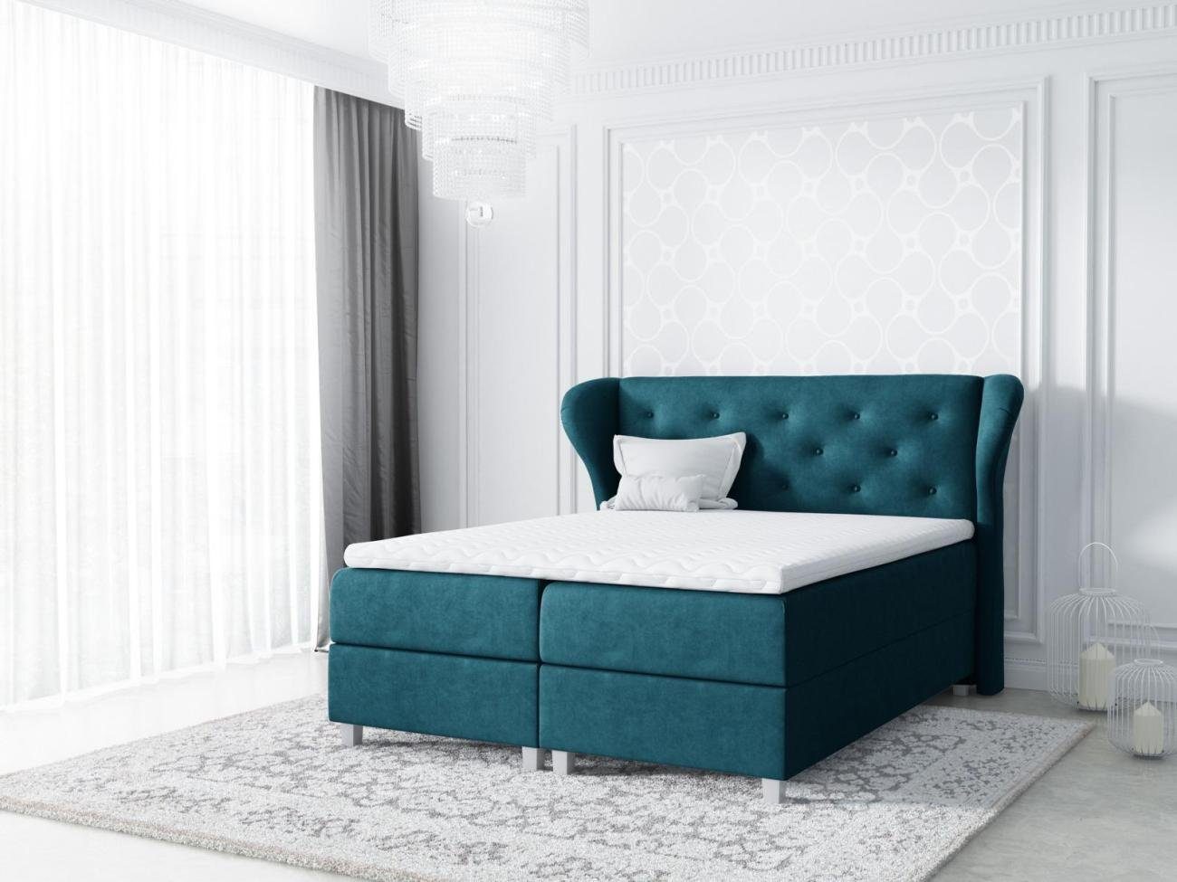 Modern Bett Bett, Textil Doppel Design JVmoebel Stoff Hotel Grün Boxspringbett