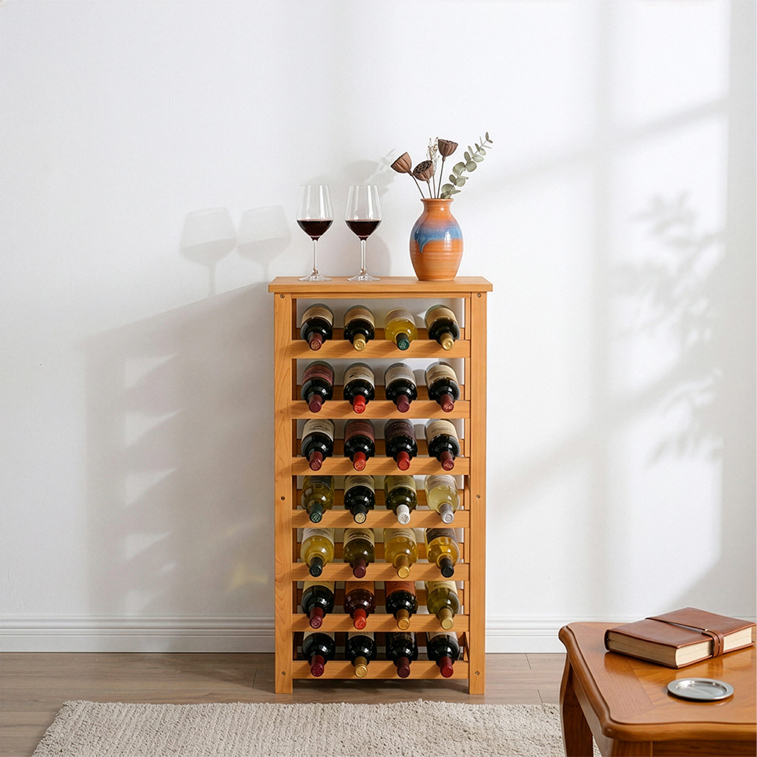 relaxdays Weinregal Walnussholz 24 Flasche, natur