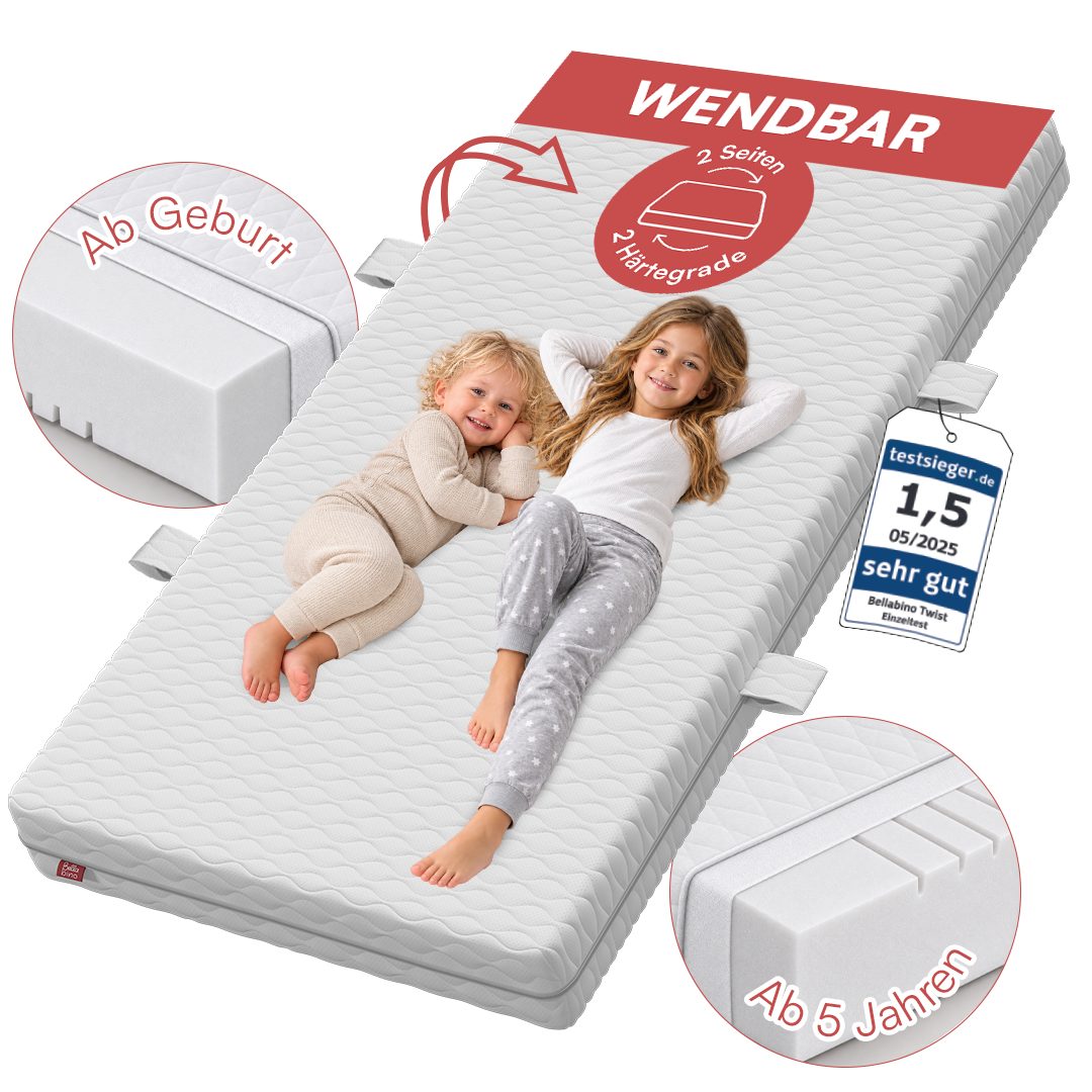 Kindermatratze Twist, Babymatratze ab Geburt, wendbar H1/H2, 7-Zonen, Bellabino, (120x200 cm), Kaltschaummatratze, abnehmbarer Bezug, Oeko-Tex zertifiziert