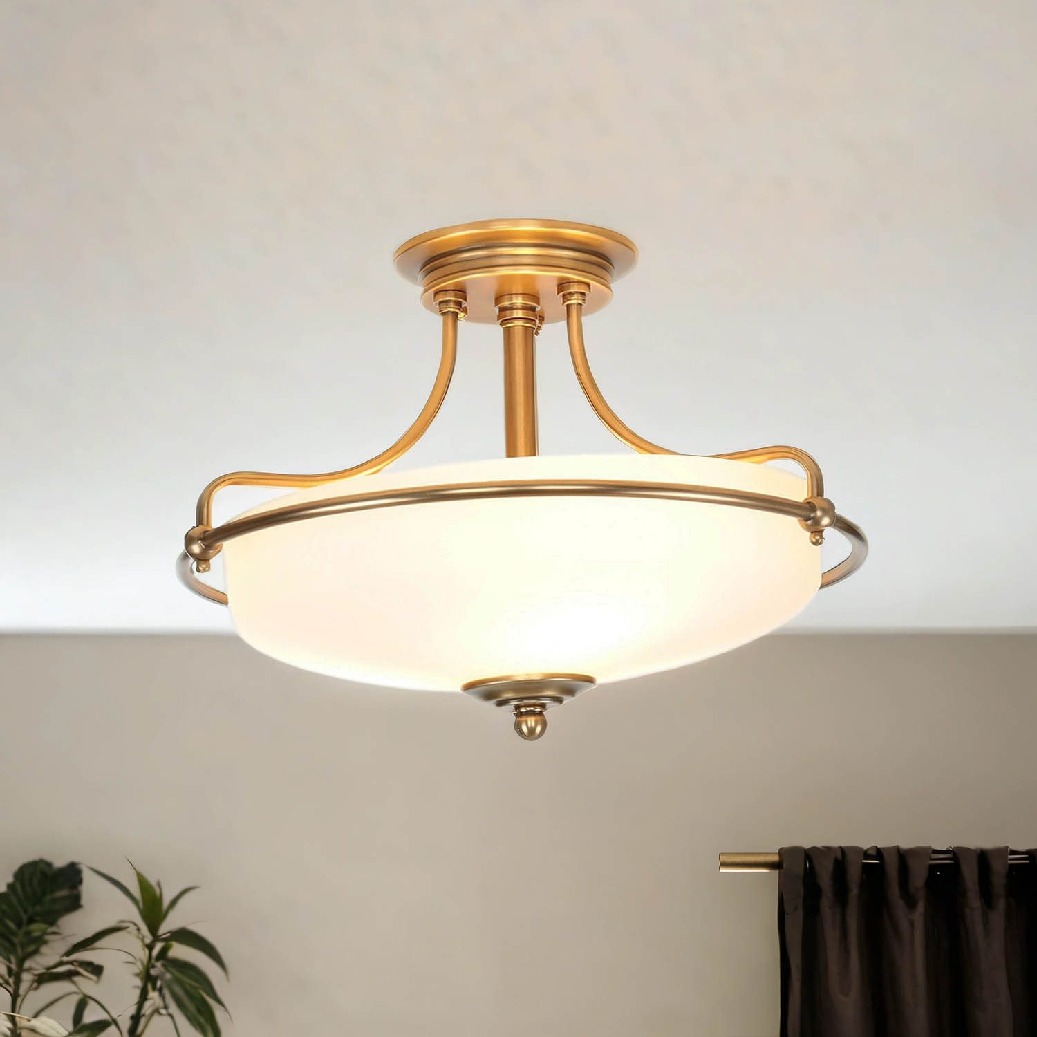 Licht-Erlebnisse Deckenleuchte ASPERO, ohne Leuchtmittel, Deckenlampe Glas Metall in Messing antik Creme 3x E27 Ø42cm Jugendstil