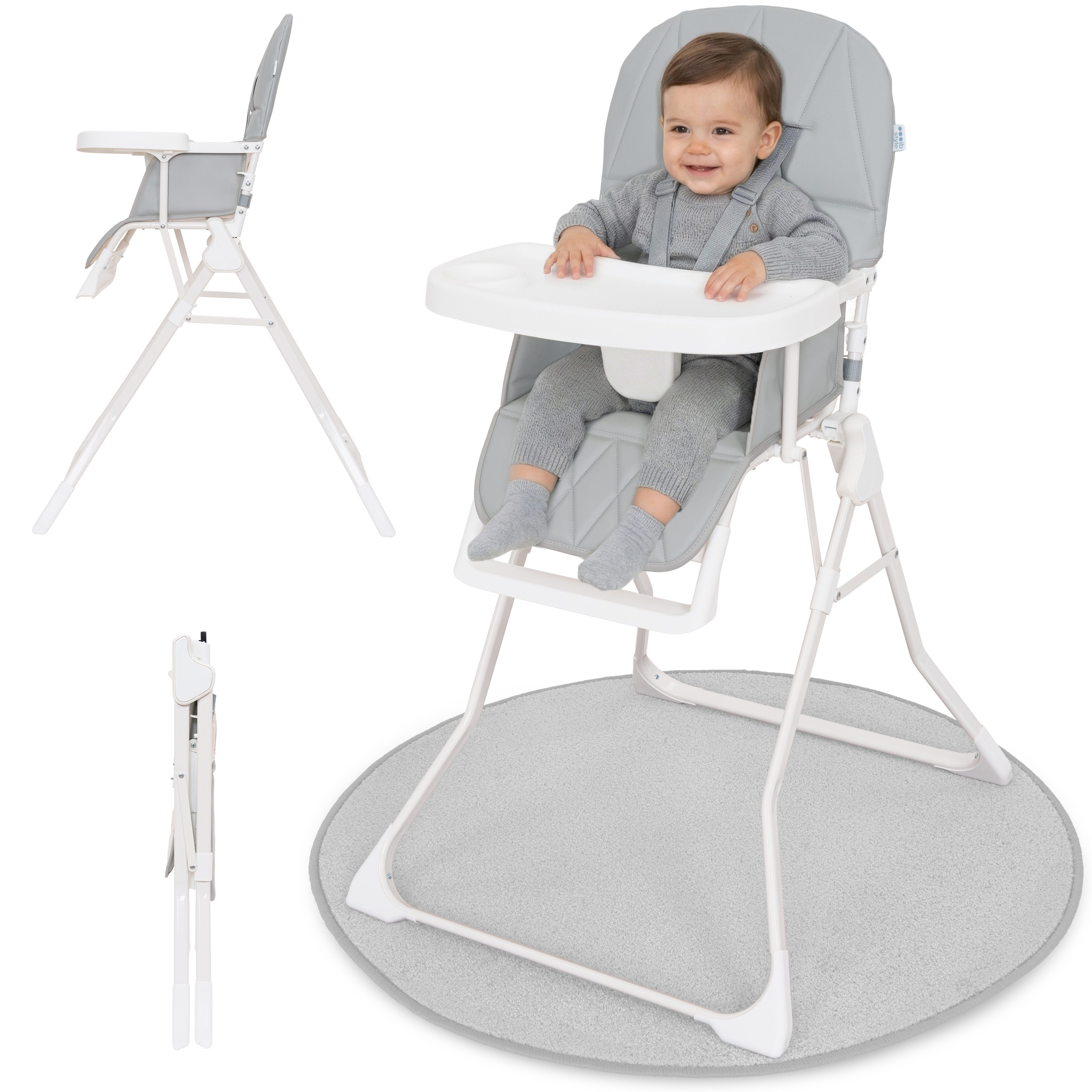 ib style Hochstuhl Baby Leno, Kinderhochstuhl Klappbar & Mitwachsend mit Gurt (Platzsparend klappbar, Weiche Polsterung, 5-Punkt-Gurt, Rutschsicherung, Mitwachsend, Leicht & mobil, Pflegeleicht & hygienisch)