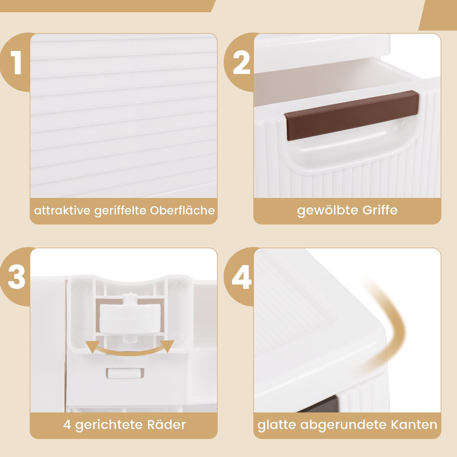 KOMFOTTEU Sideboard Nischenschrank Badschrank, mit 4 Schubladen & Rollen – Bild 5 von 5