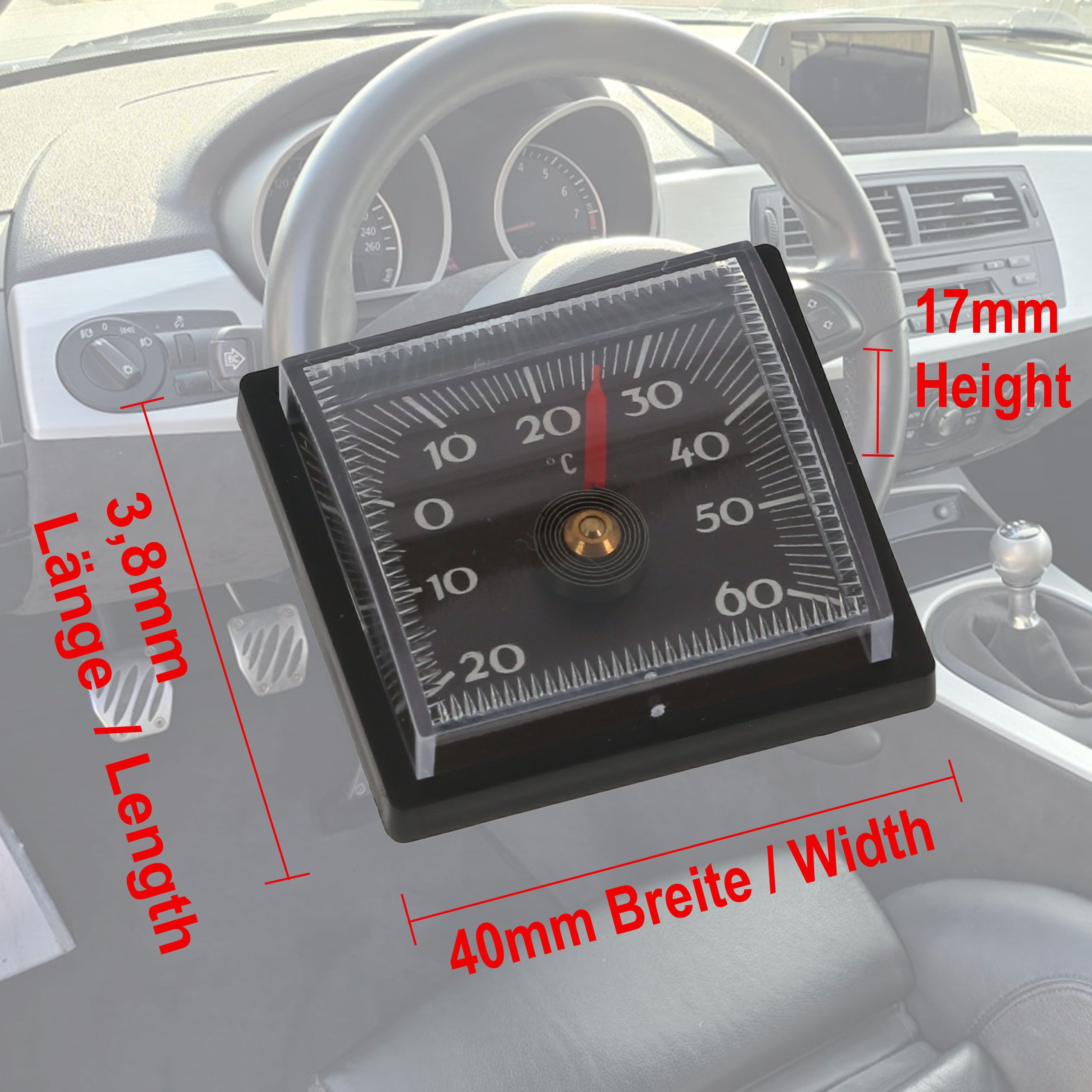 Lantelme Raumthermometer Auto Thermometer Selbstklebend Bimetall Autothermometer PKW LKW, Maße 4 x 4 x 1,2 cm, Temperatur -20 bis +60°C, Deutsche Herstellung