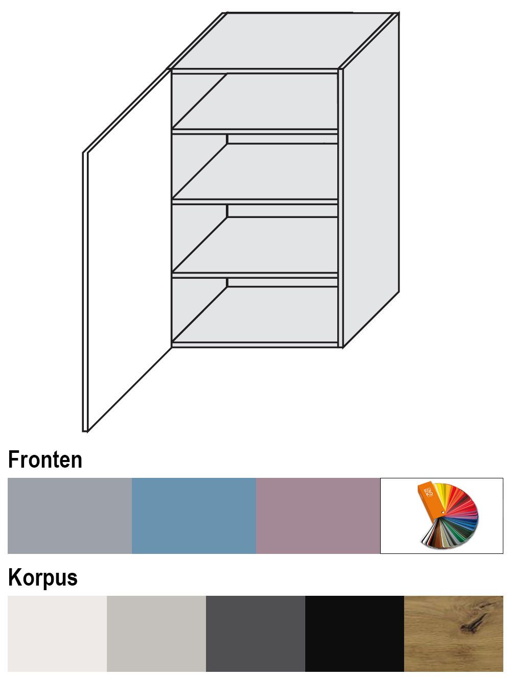 Feldmann-Wohnen Klapphängeschrank Bari (W4/60/1, 1-türig, 3 Einlegeböden, 1-St., moderne Kassettenoptik, lackierte Fronten, 60x32,5x96cm) lava / RAL 4009 pastellviolett matt