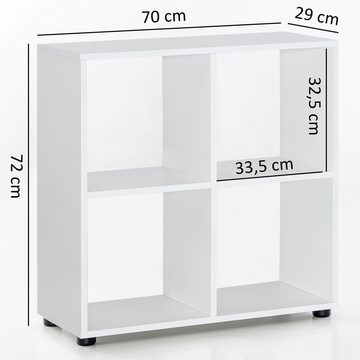 Wohnling Standregal WL5.279, mit 4 Fächern Weiß 70 x 72 x 29 cm, Bücherregal, Raumteiler Quadratisch, Würfelregal Modern