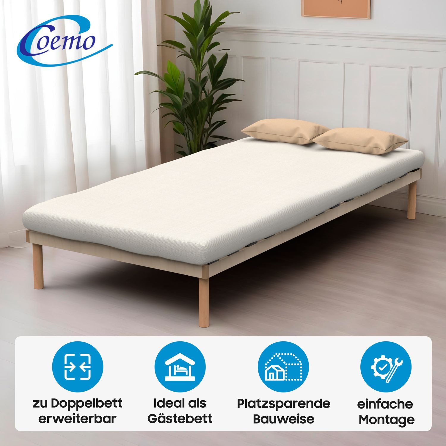 Lattenrost PYXIS, Coemo, Kopfteil nicht verstellbar, Fußteil nicht verstellbar, Lattenrost mit Füßen, italienisches Design preisgünstige Selbstmontage