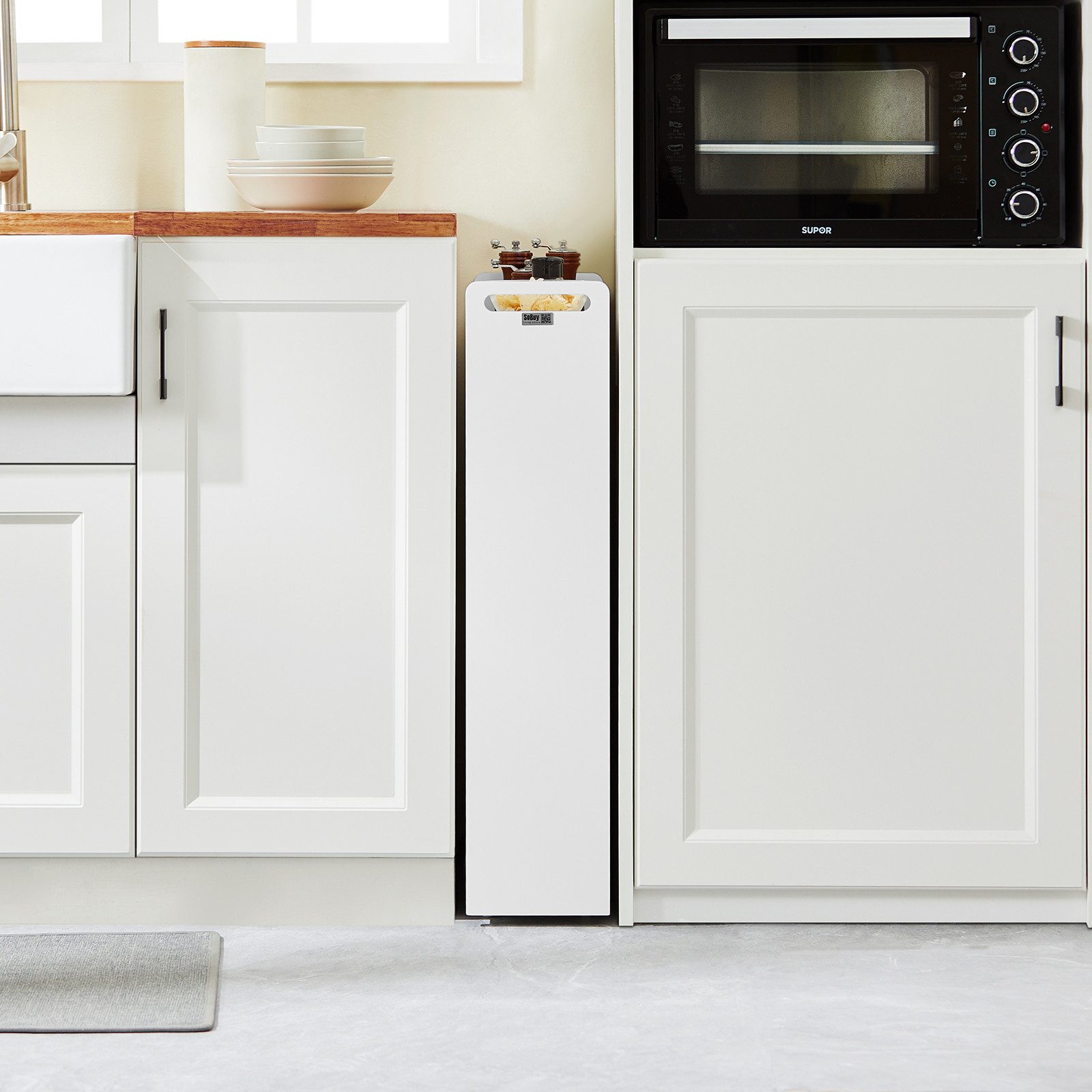 SoBuy Küchenregal NSR01, Servierwagen mit Rollen, Rollcontainer Aufbewahrungseinheit, Nischenregal mit 4 Etagen Rollwagen Küchenwagen