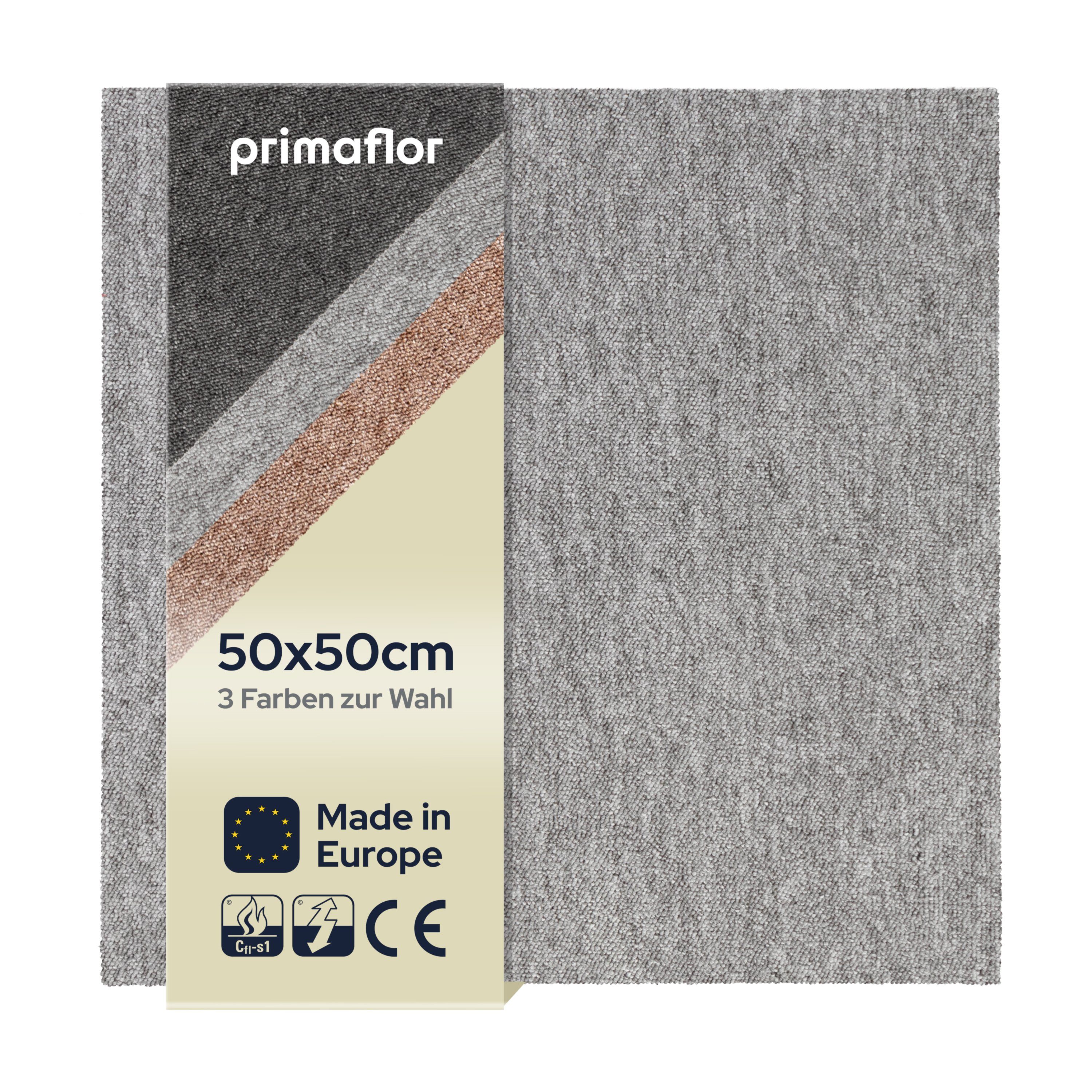Teppichfliese ASTRA- Schlinge - 50x50cm - 3 Farben robust und pflegeleicht, Primaflor-Ideen in Textil, Quadratisch, Höhe: 5 mm Hellgrau