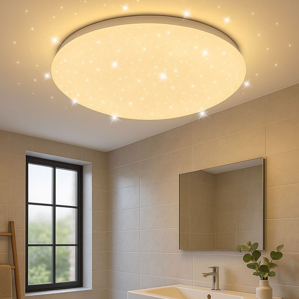 Briloner Leuchten LED Deckenleuchte, LED-Leuchtmittel fest verbaut, Kaltweiß, Warmweiß, Neutralweiß, Tageslichtweiß, Farbwechsel, Deckenleuchte Badezimmerlampe LED weiß CCT dimmbar Sterneneffekt