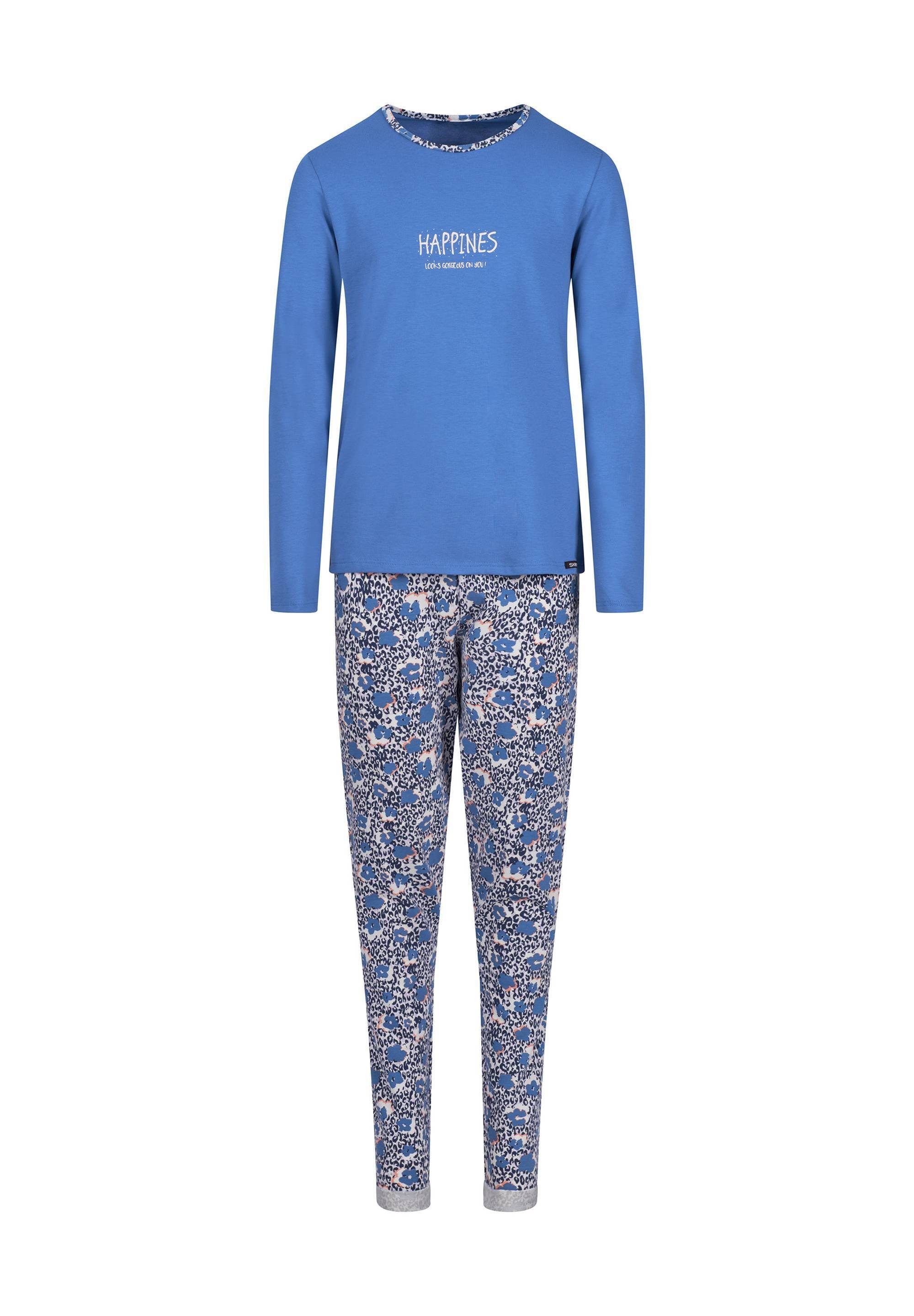 Schlafanzug Pyjama 2-tlg. Blau/Blumen Set Mädchen - Kinder, Skiny lang,