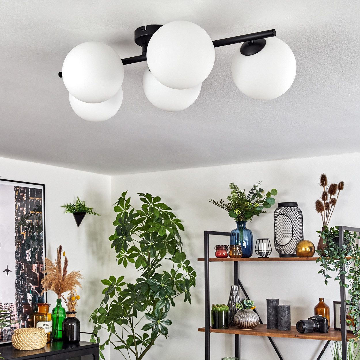 hofstein Deckenleuchte 5-flammige Deckenlampe aus Metall/Glas in Schwarz/We günstig online kaufen