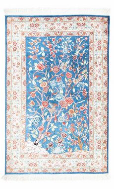 Orientteppich Perser - Ghom - 121 x 77 cm - hellblau, morgenland, rechteckig, Höhe: 10 mm, Wohnzimmer, Handgeknüpft, Einzelstück mit Zertifikat