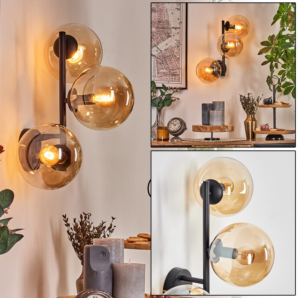 hofstein Wandleuchte Wandlampe aus Metall/Glas in günstig online kaufen