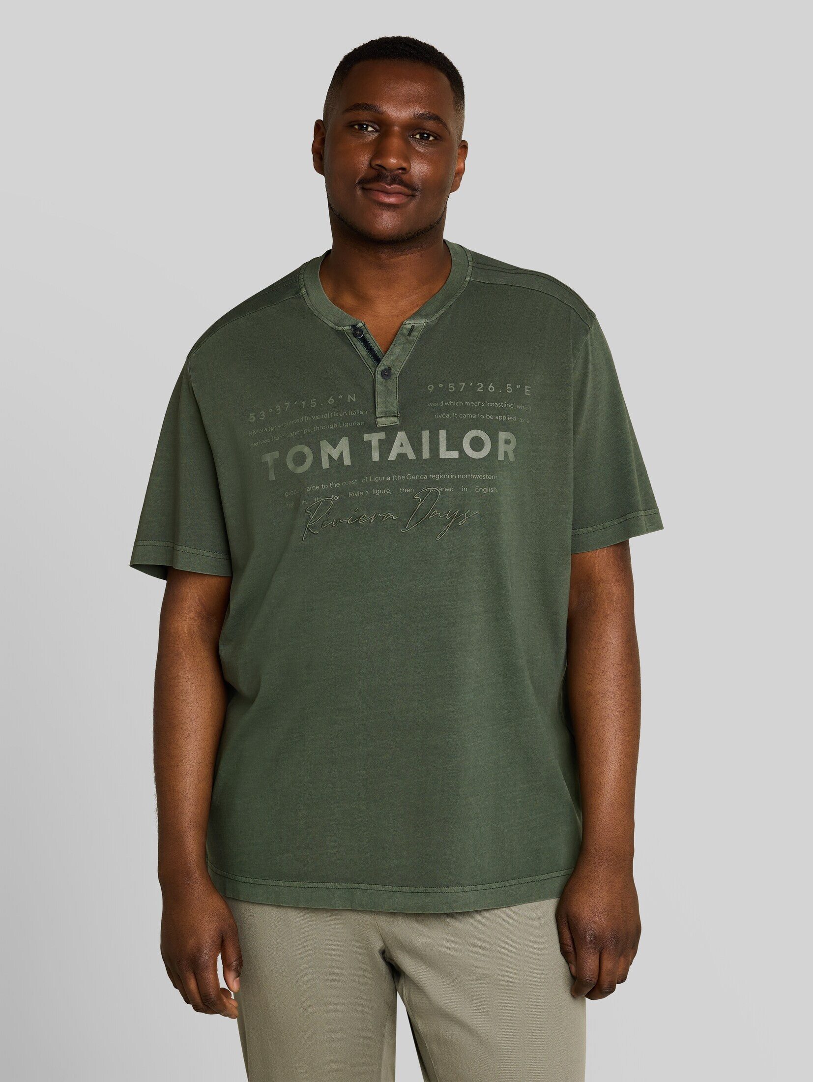 TOM TAILOR PLUS T-Shirt T-Shirt Plus Size - Henley T-Shirt im Used-Look