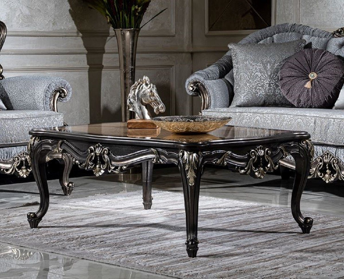 Möbel im Wohnzimmertisch Couchtisch - Massivholz / Luxus Dunkelgrau / Barockstil Gold Couchtisch Casa Beige Handgefertigter Barock - Padrino