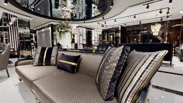 Casa Padrino Sofa Luxus Art Deco Sofa Gold / Cremefarben / Schwarz / Gold - Art Deco Wohnzimmer & Hotel Möbel - Luxus Kollektion