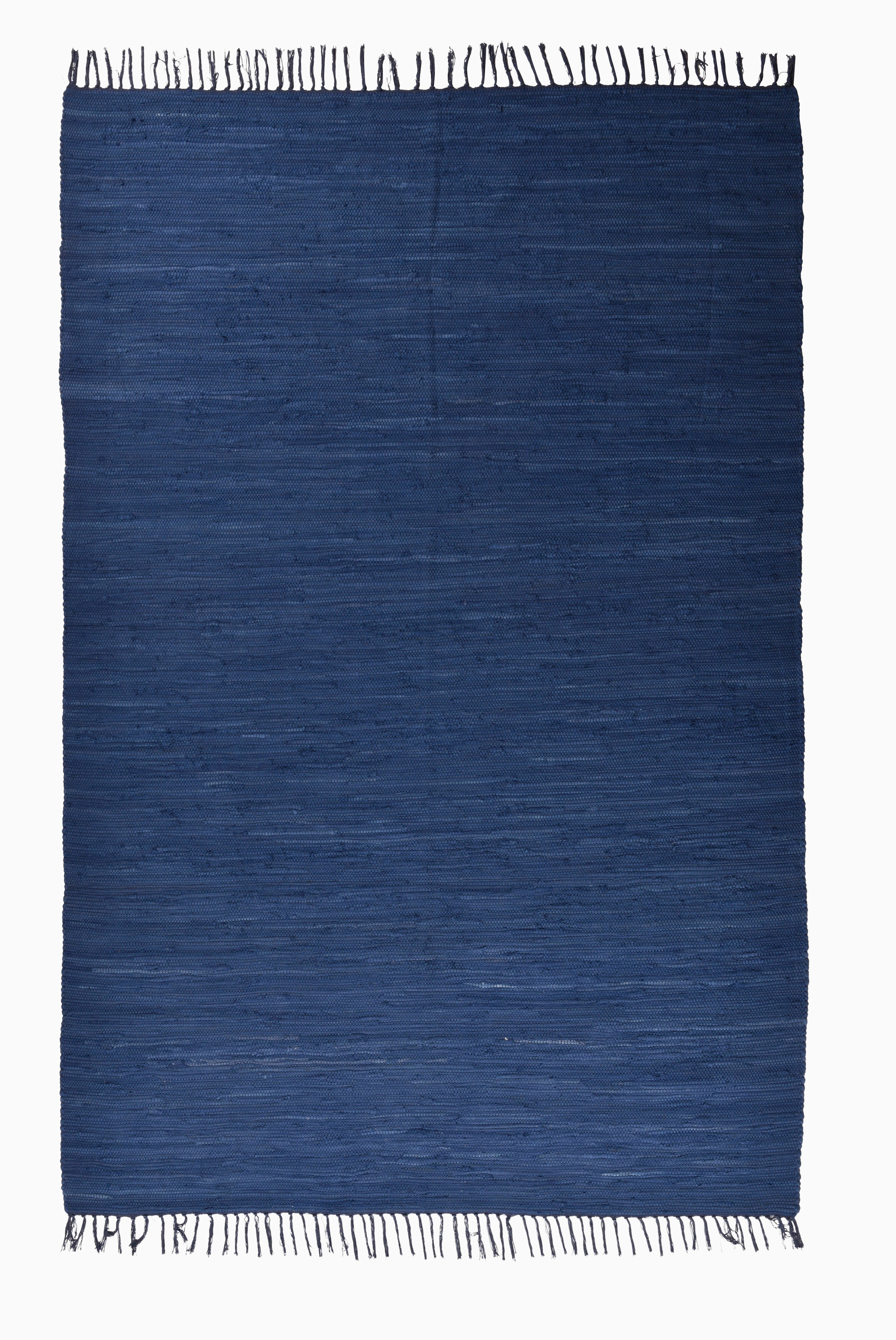 Baumwolle, Teppich mit handgewebt, mm, Flachgewebe, blau Cotton, Fransen Handweb Happy rechteckig, THEKO, reine 5 Höhe: Teppich,