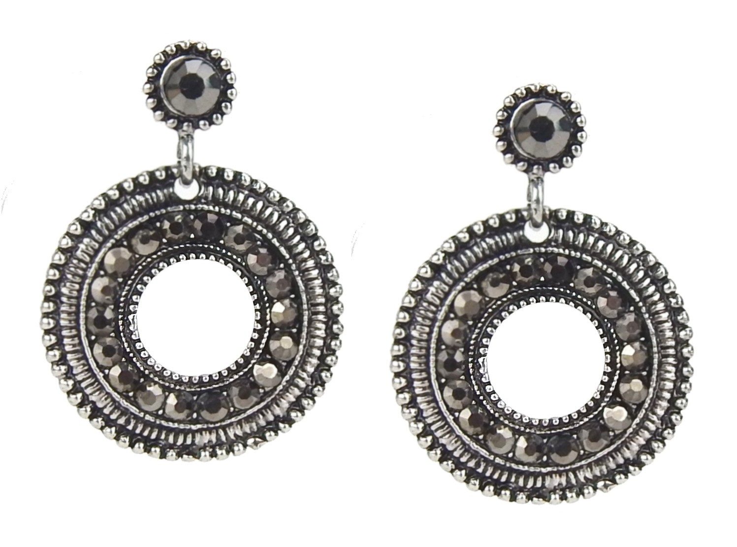 Ella Jonte Paar Ohrstecker, Elegante silber geschwärzte Ohrringe mit funkelndem grauem Strass