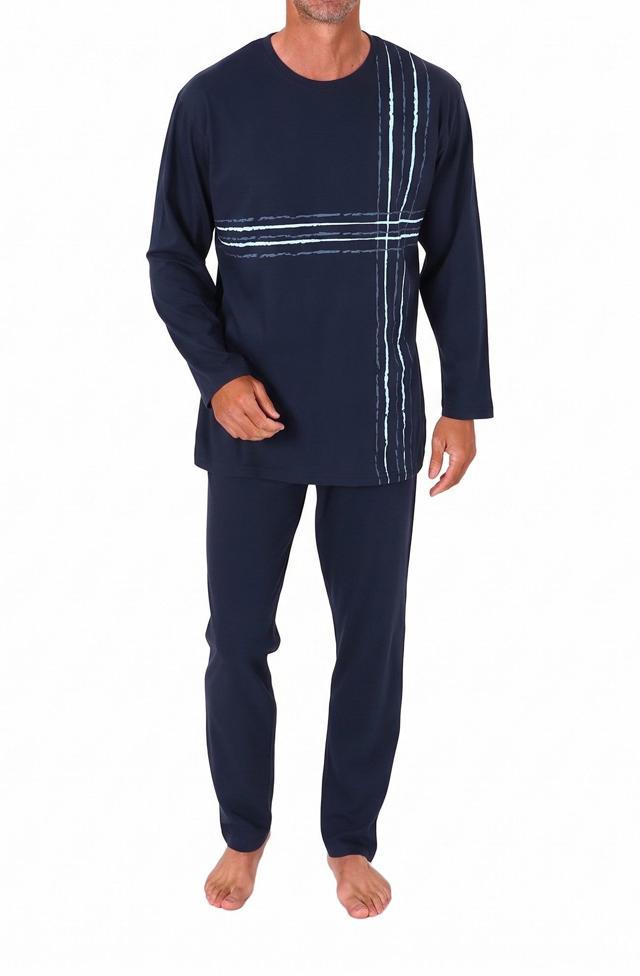 Normann Pyjama Normann Herren langarm Schlafanzug mit Frontprint in eleganter Optik
