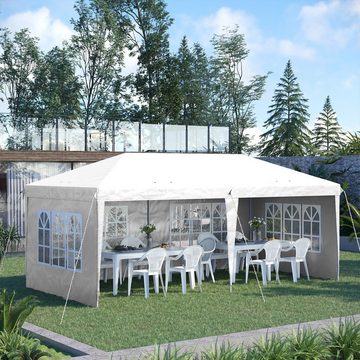 Outsunny Faltpavillon Partyzelt mit UV-Schutz, mit 4 Seitenteilen, (Faltpavillon, Pavillon), für Garten, Balkon, Weiß
