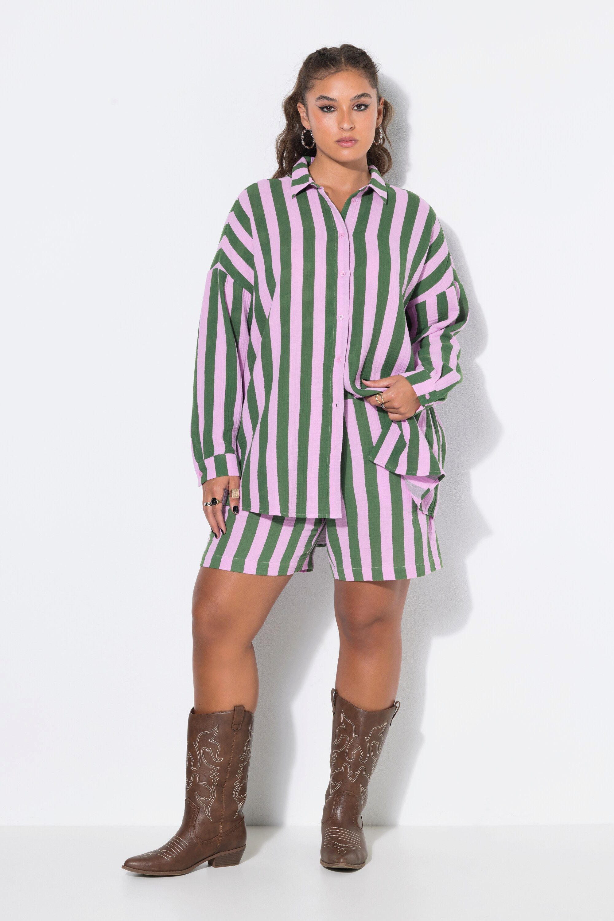 Studio Untold Hemdbluse Hemdbluse oversized Musselin Streifen Langarm
