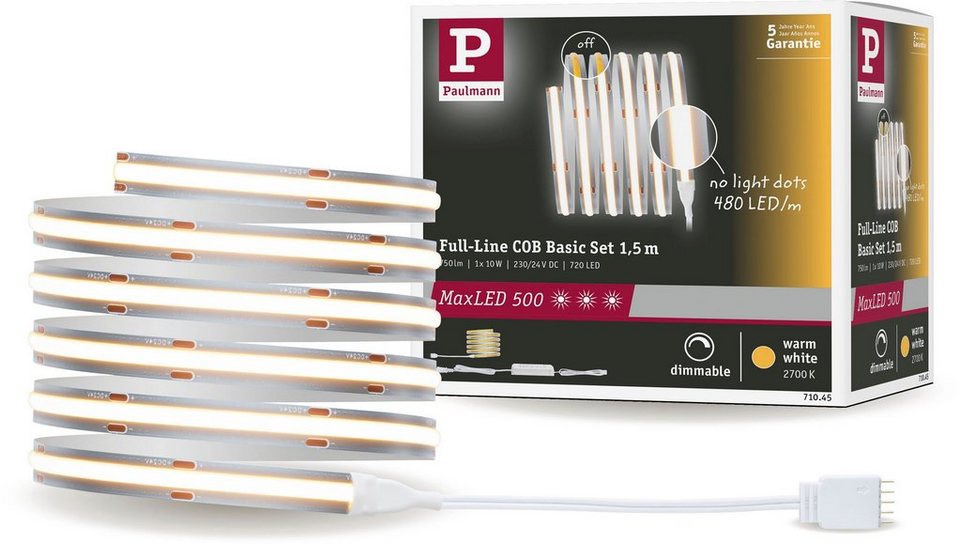 Paulmann LED-Streifen MaxLED 500 Full-Line COB Basisset 1,5m, warmweiß10W  750lm 480LED 2700K, 1-flammig, Basisset