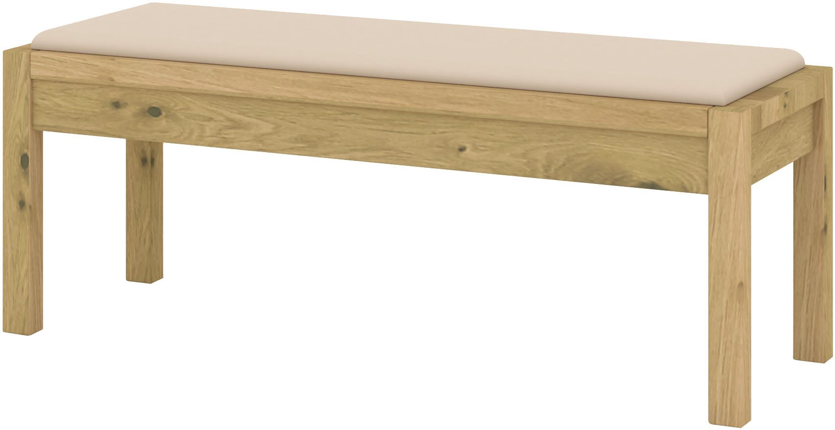 Musterring Bettbank Savona, Sitzbank, Ankleidebank, massiv Bianco-Eiche (Polster Kunstleder, Lieferung montiert, Sitzhöhe 46,3 cm), in Bianco-Eiche massiv, Auflage aus Kunstleder Champagner