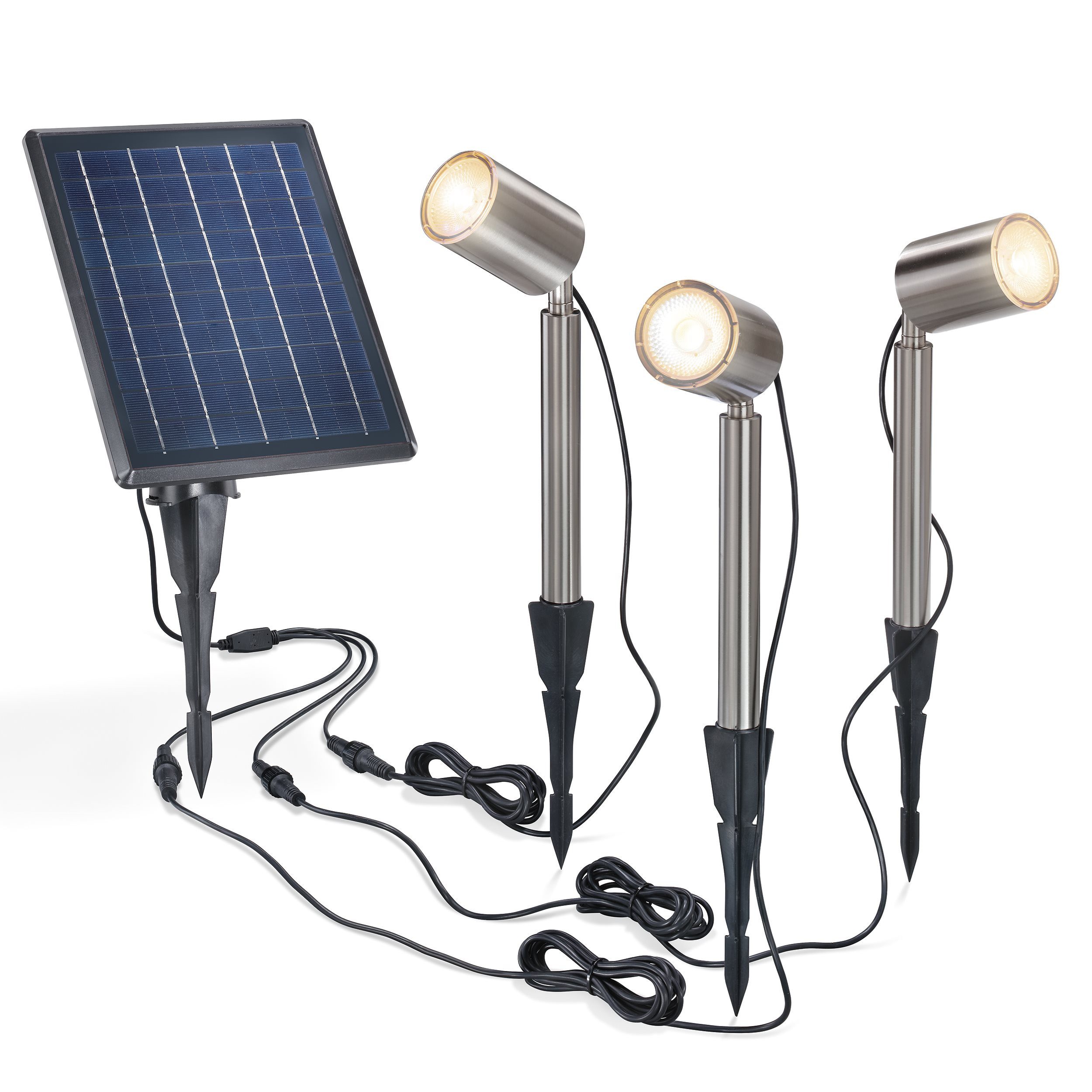 esotec LED Gartenstrahler 3er Set Solarstrahler POWER TRIO, Duo Color 3000K 6000K outdoor 102705, LED fest integriert