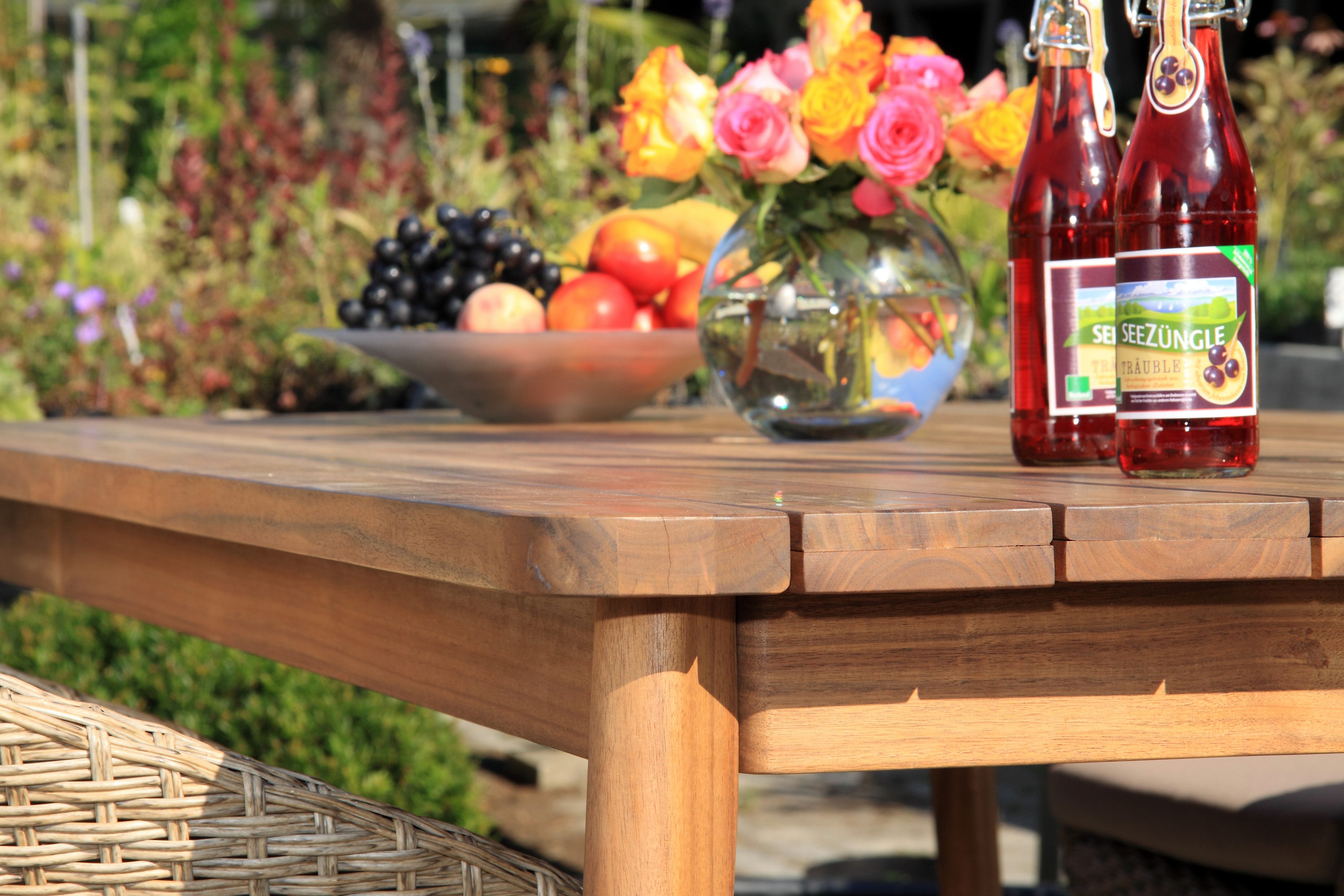 acamp Garten-Essgruppe 5-teiliges Gartensessel Set Atacama inkl. Holztisch, (Gartenmöbel Set), Korbstuhl, Rattan, Sitzgruppe, Lounge-Set mit Gartentisch 180x90x76 cm