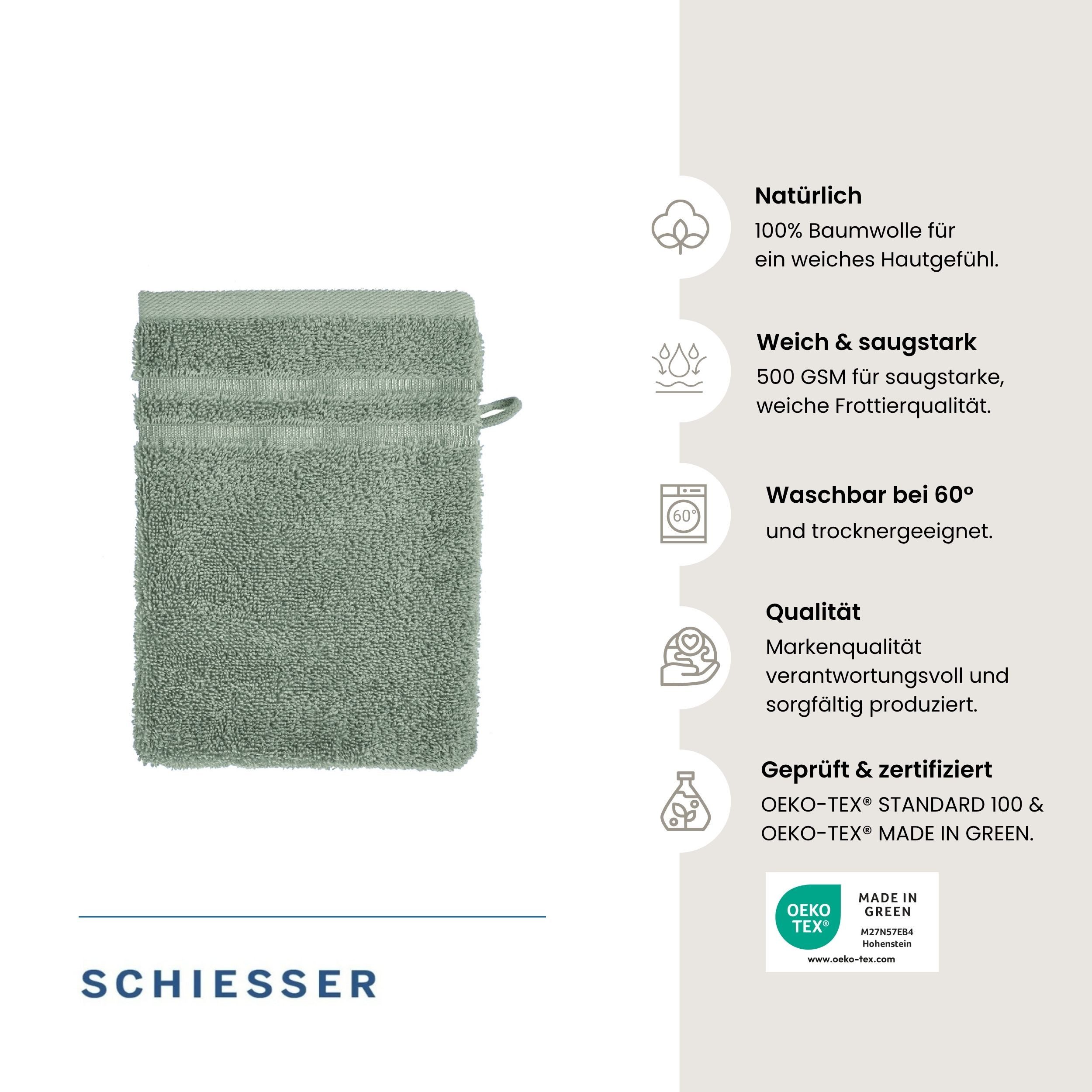 Schiesser Waschhandschuh Milano Waschhandschuh-Set aus weicher Baumwolle in Frottier-Qualität, (5-St), mit Webbordüre – Bild 2 von 5
