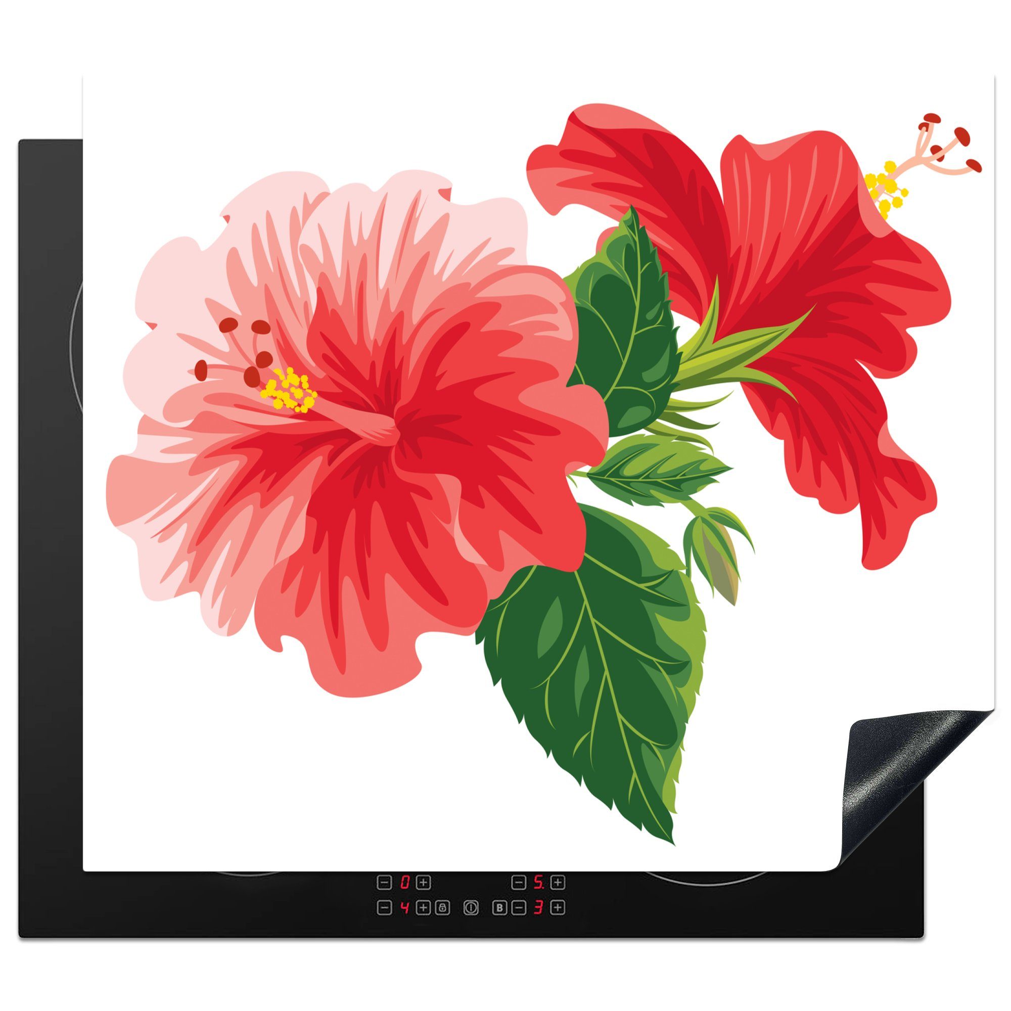 MuchoWow Herdblende-/Abdeckplatte Aquarellierte Illustration eines Hibiskus, Vinyl, (1 tlg), 60x52 cm, Mobile Arbeitsfläche nutzbar, Ceranfeldabdeckung