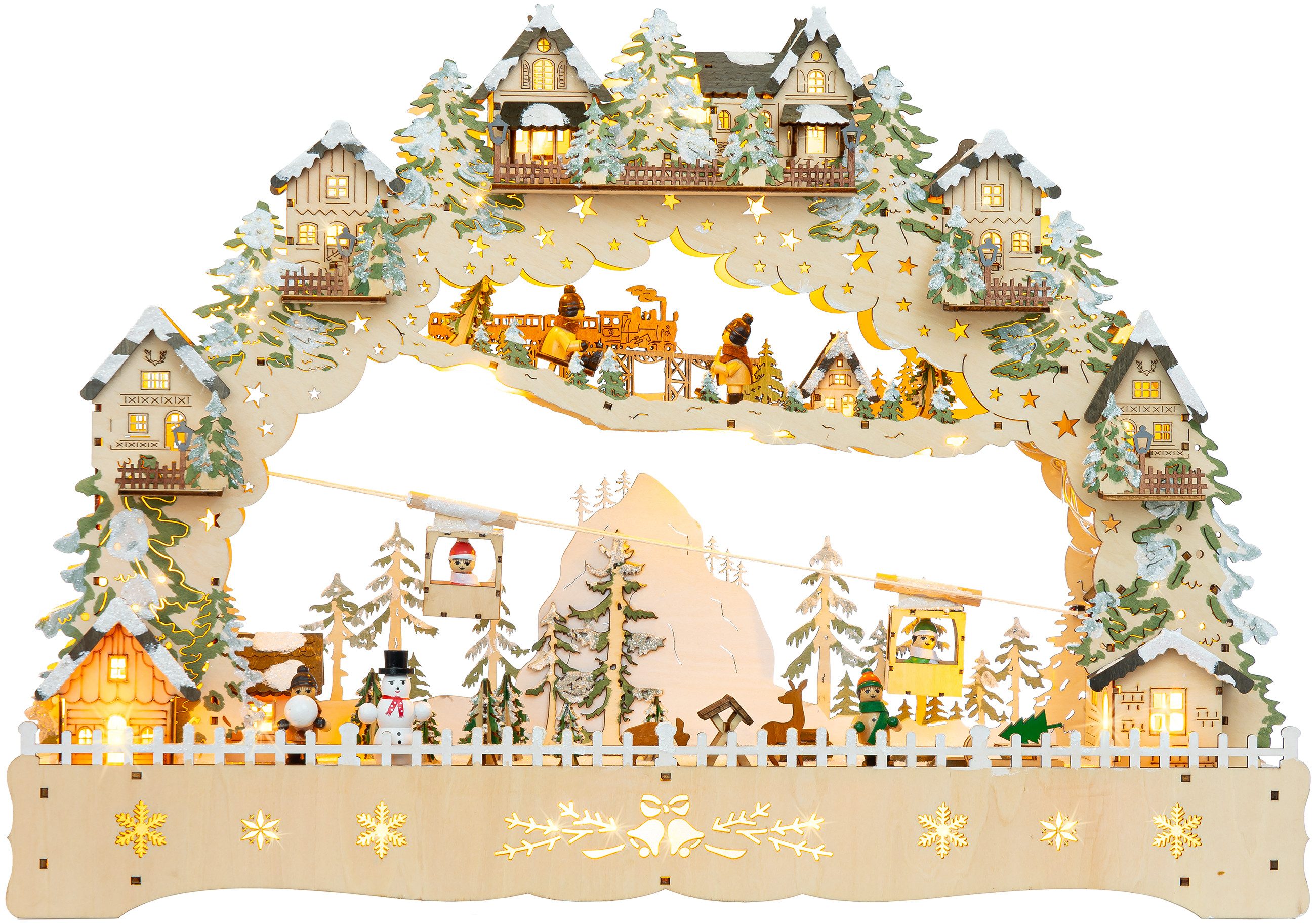 SIKORA Schwibbogen LB97 beleuchteter XL LED Holz Schwibbogen mit fahrender Gondel, sanft beleuchtet für ein weihnachtlich festliches Zuhause