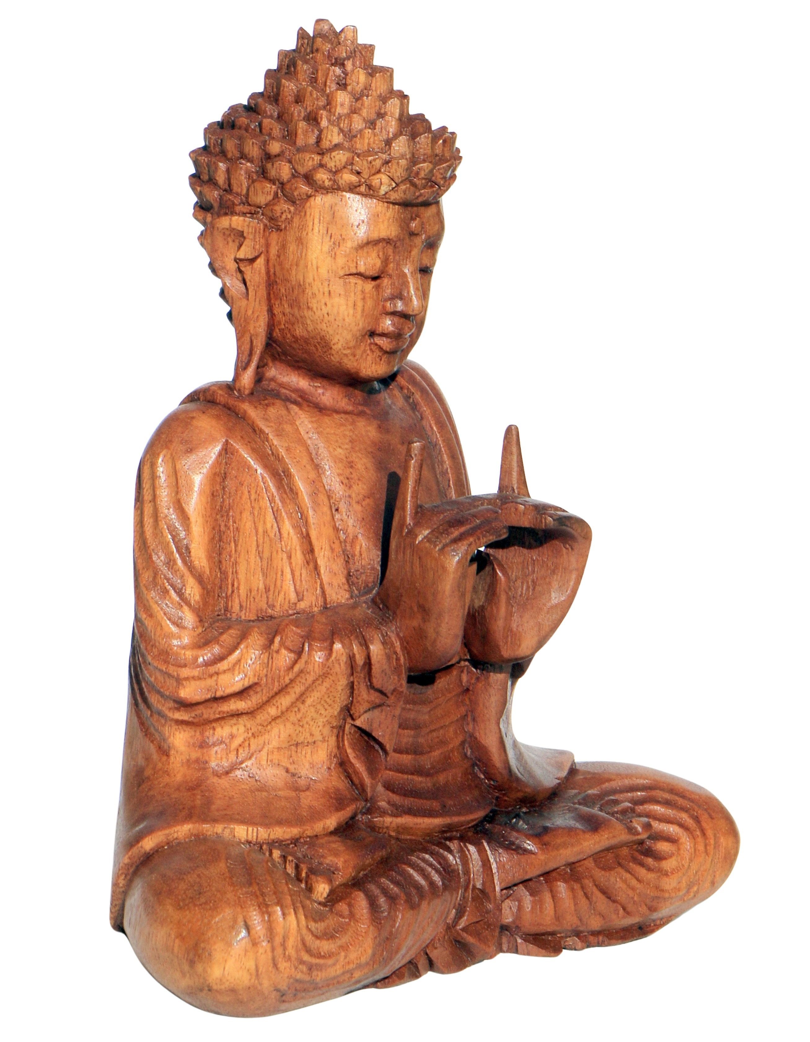 Wogeka Buddhafigur Meditation Buddha Doppelhand Holz-Figur Feng Shui