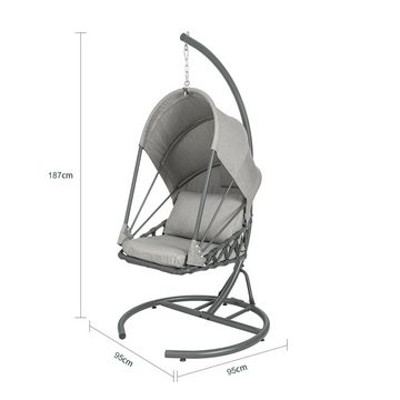 SoBuy Hängesessel OGS57, mit Getränkehalter Hängekorb Hängesitz Hängeschaukel inkl. Sitz- und Rückenkissen Grau Belastbarkeit 120kg