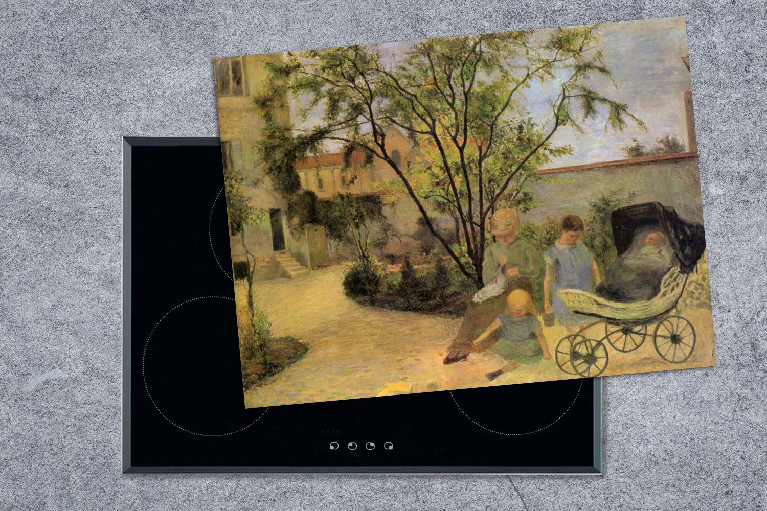 MuchoWow Herdblende-/Abdeckplatte Mobile Die 70x52 Gauguin, - Garten cm, im Familie (1 von Vinyl, Gemälde Paul tlg), nutzbar, Ceranfeldabdeckung Arbeitsfläche