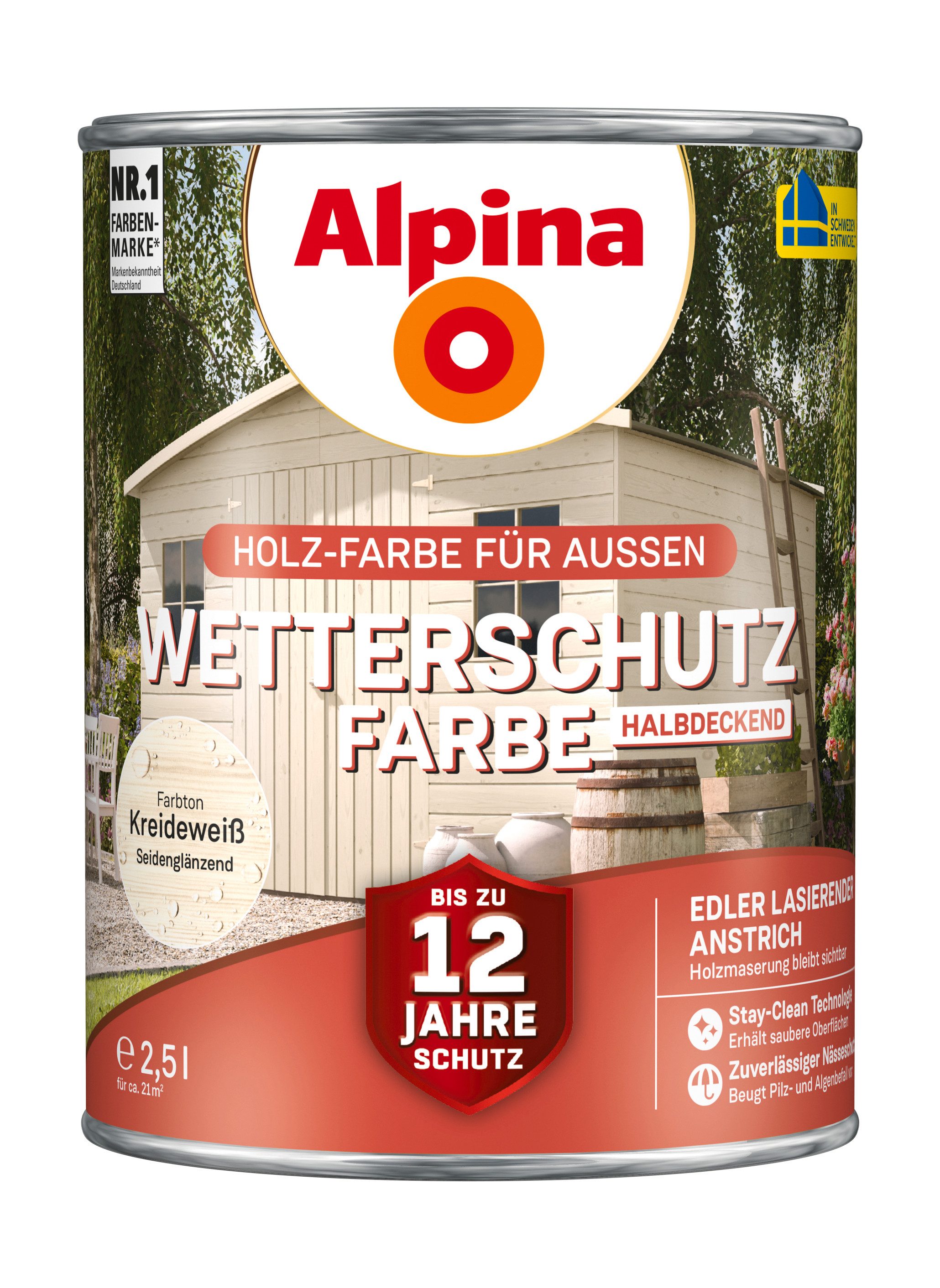 Holzschutzlasur Alpina Wetterschutz-Farbe halbdeckend seidenmatt