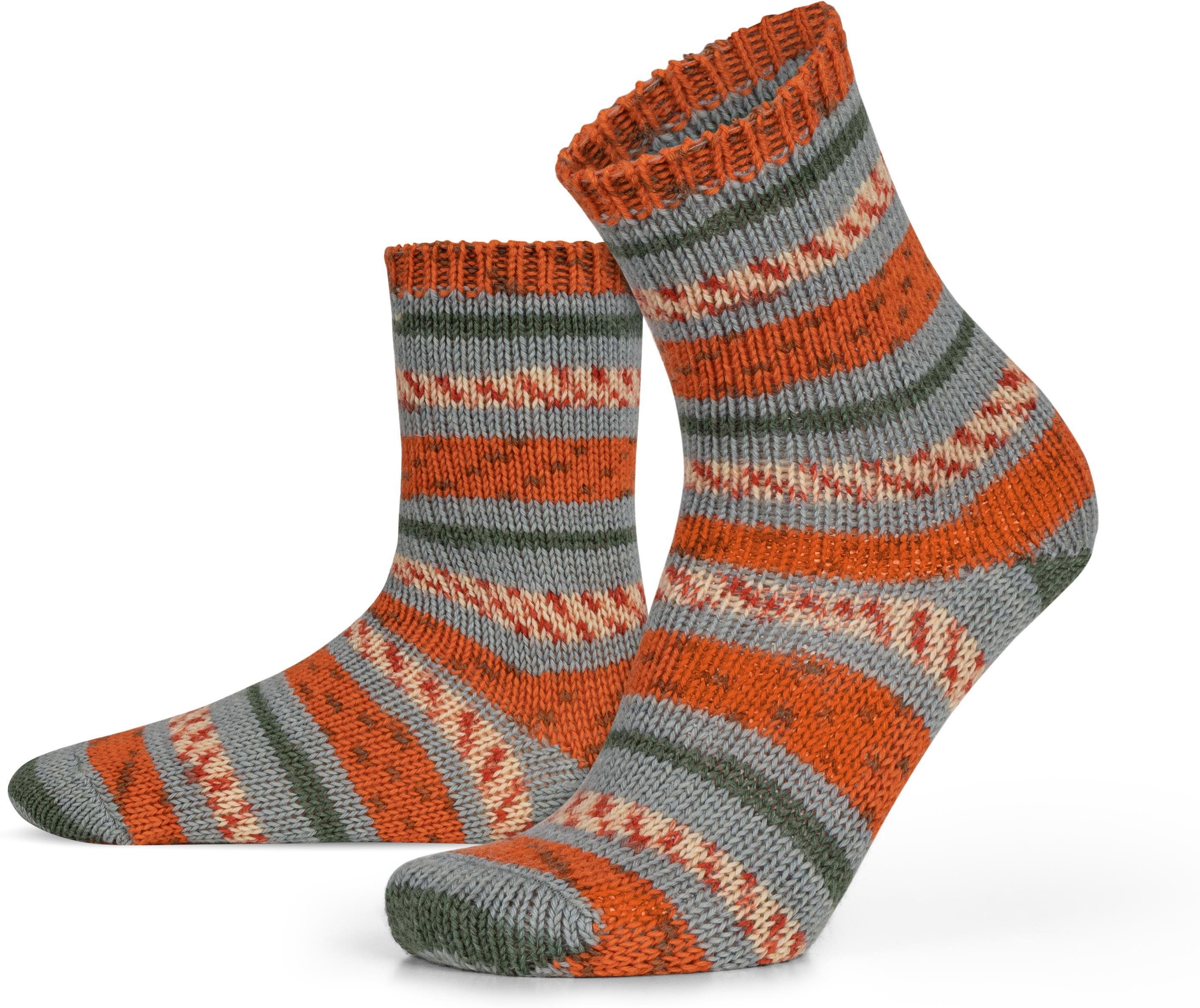 normani Thermosocken 2 Paar Gestrickte Wollsocken Bunt-geringelt (2 Paar) hochwertige Qualitätssocken mit hohem Wollanteil Orange