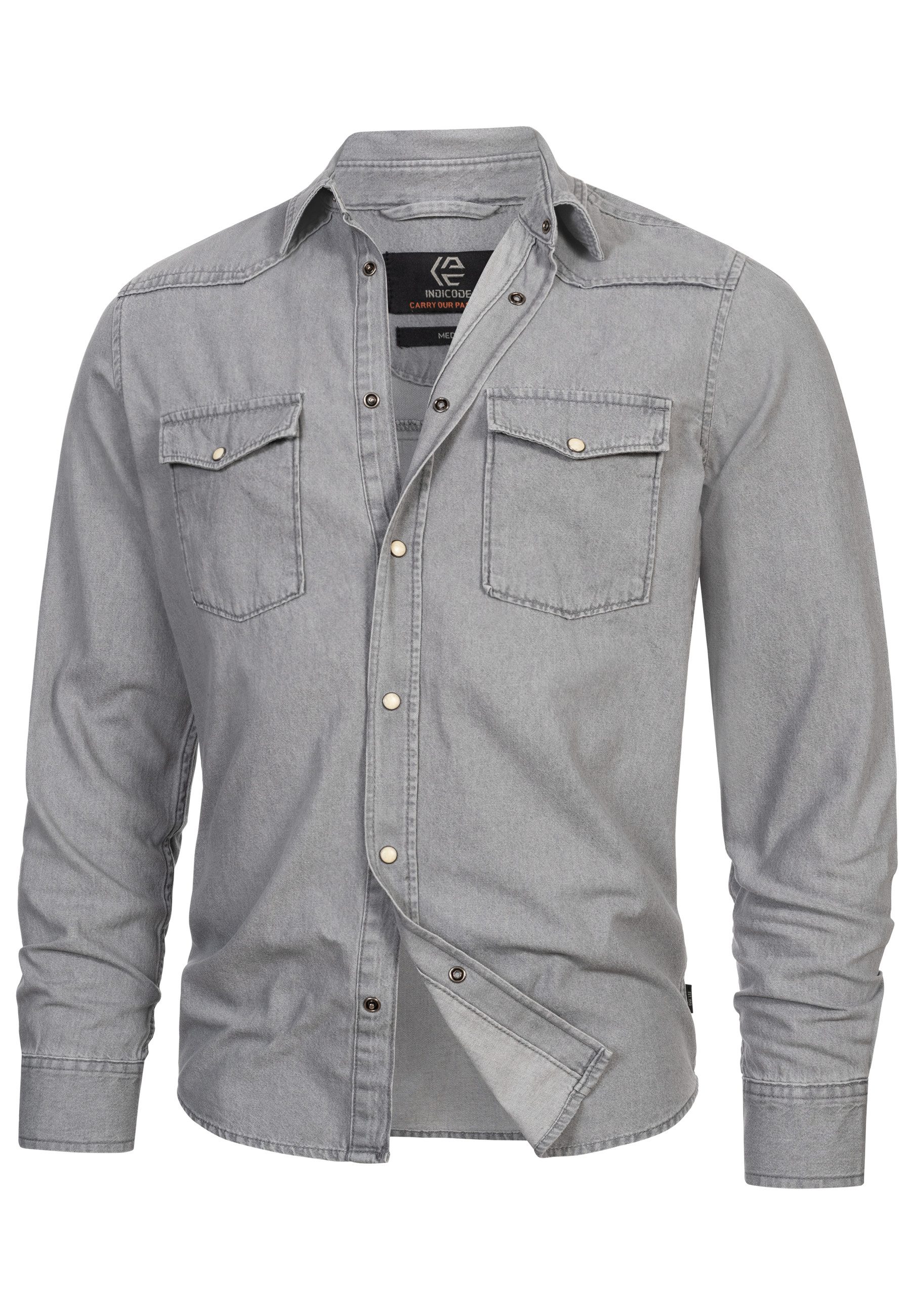 Indicode Langarmhemd Herren Mike Herrenhemd Langarm Jeanshemd mit 2 Brustta günstig online kaufen