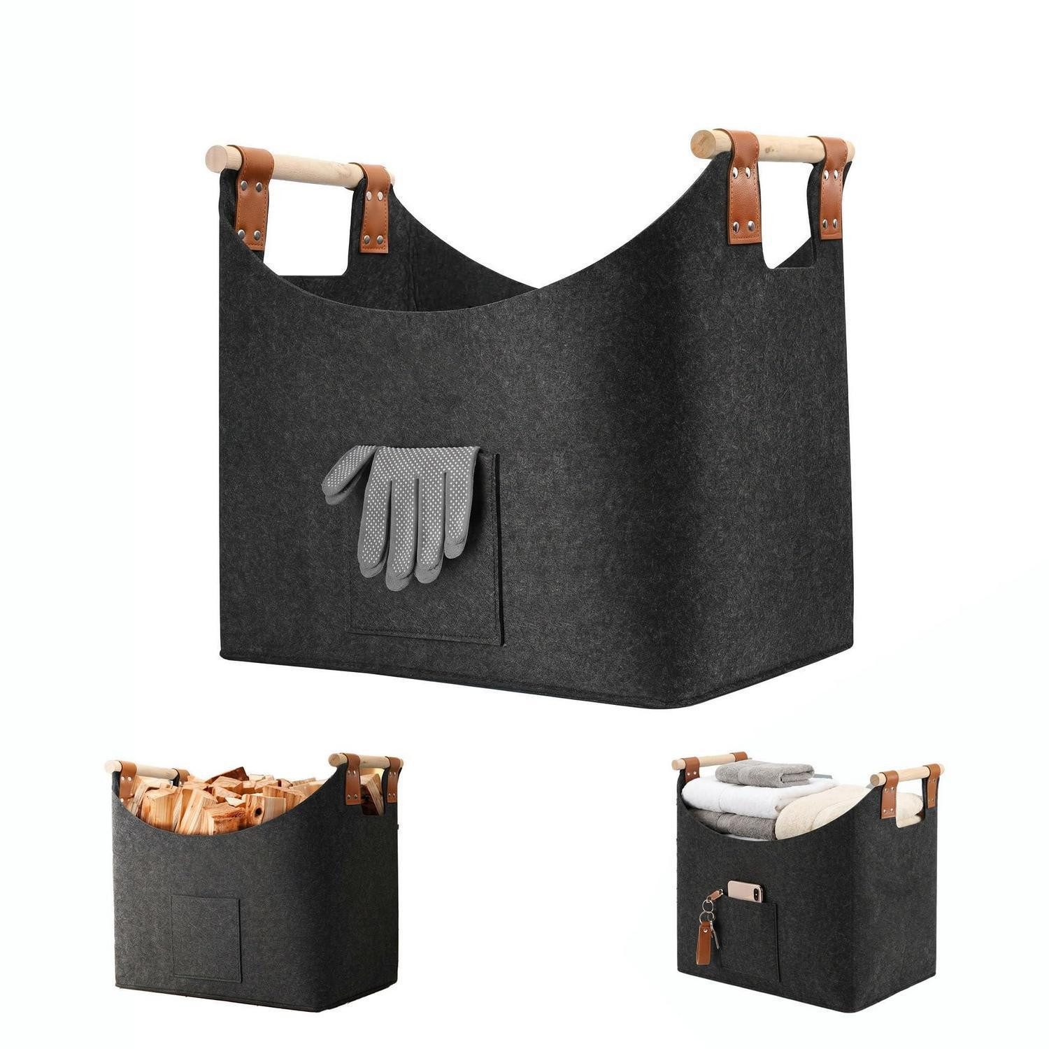 LuxusKollektion Kaminholzkorb Holzkorb Filz 55L 45x40x32cm faltbar mit Griffen