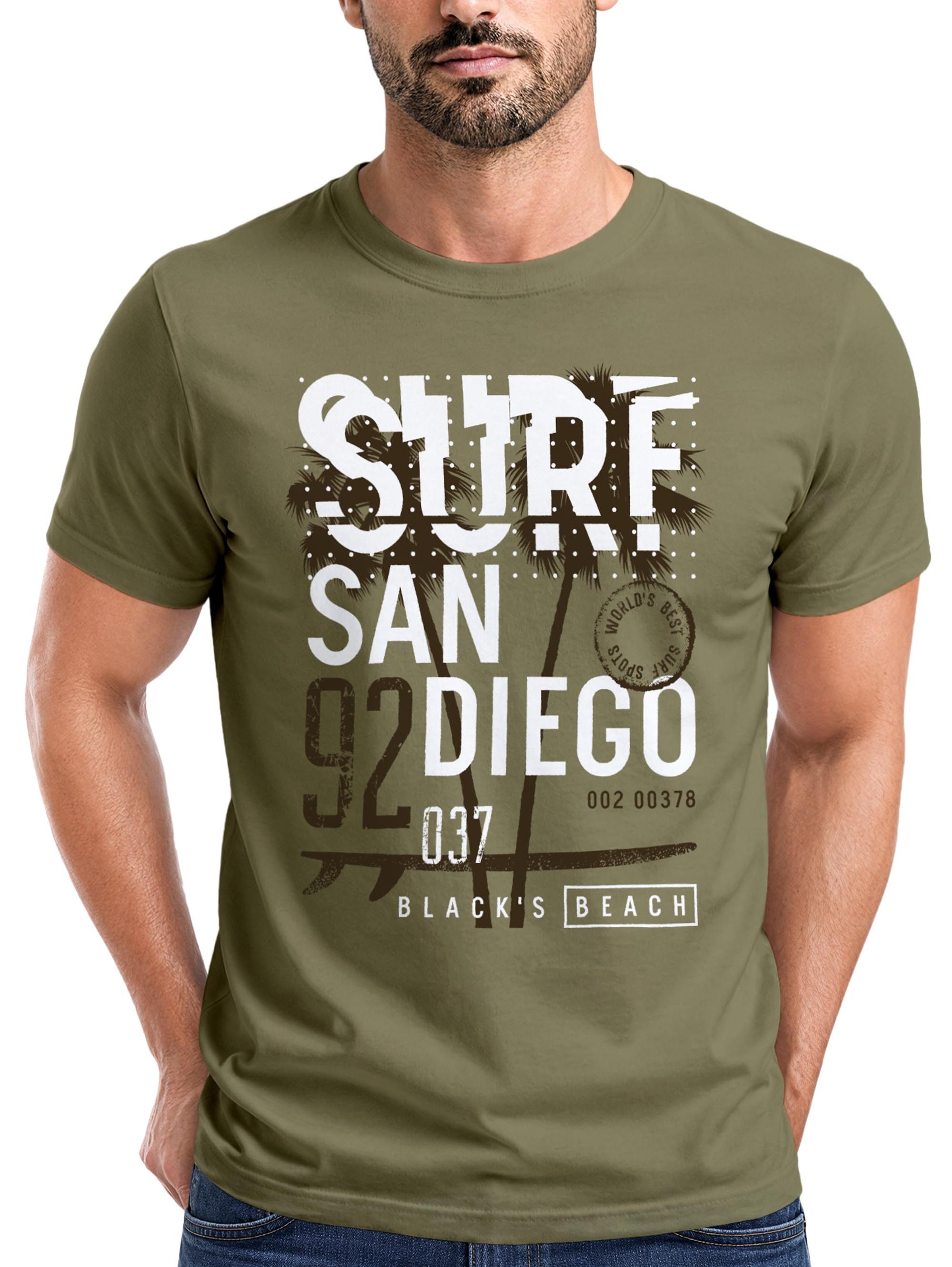 Print-Shirt Herren T-Shirt Surf Design San Diego Palmen Beach Strand Sommer
