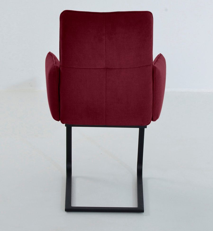 K+W Komfort & Wohnen Freischwinger 6502, Freischwinger mit Armlehnen, Flachstahlkufe in schwarz