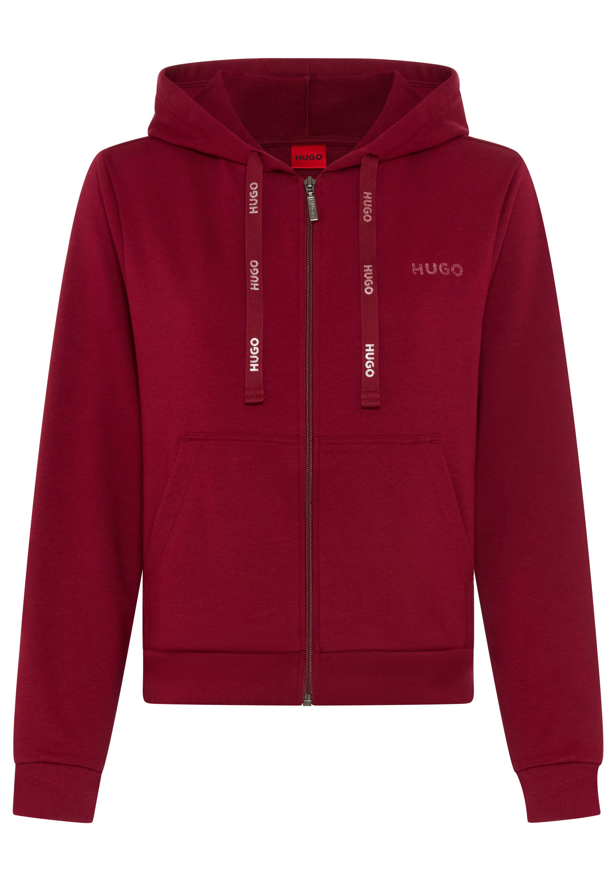 HUGO Sweatjacke Kapuze, Reißverschluss, gerade geschnitten