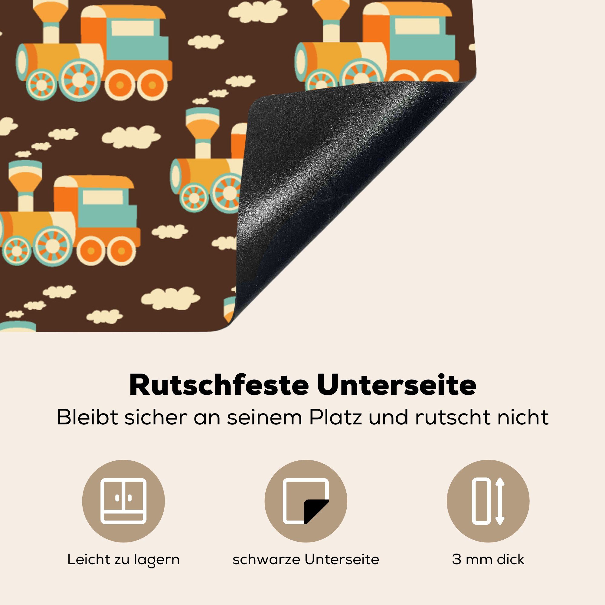 - (1 Kind - Vinyl, Vintage - Zug 60x52 tlg), Kinder - MuchoWow nutzbar, Kinder, Mobile - Arbeitsfläche cm, Herdblende-/Abdeckplatte Muster Ceranfeldabdeckung